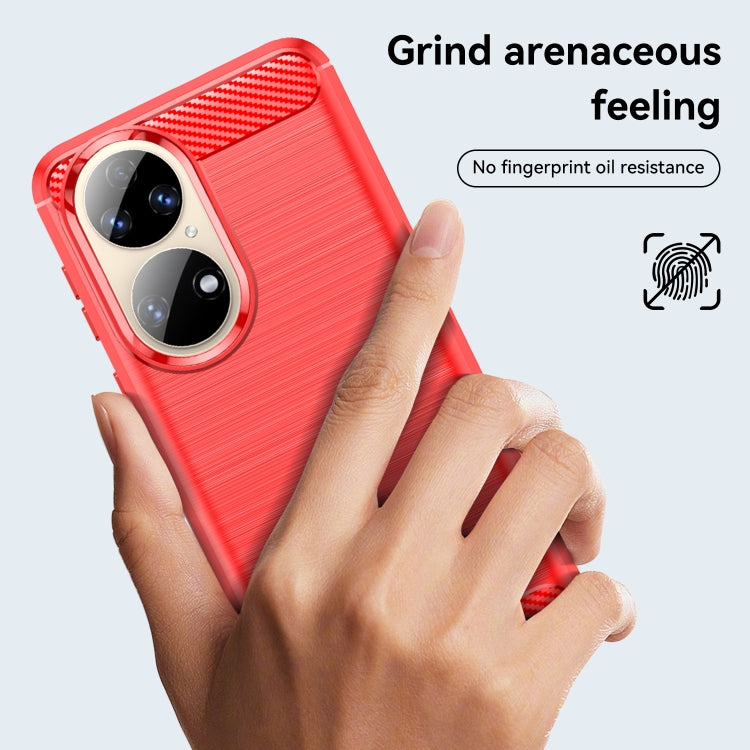 For Huawei P50 Brushed Texture Carbon Fiber TPU Case(Red) - Huawei Cases by buy2fix | Online Shopping UK | buy2fix