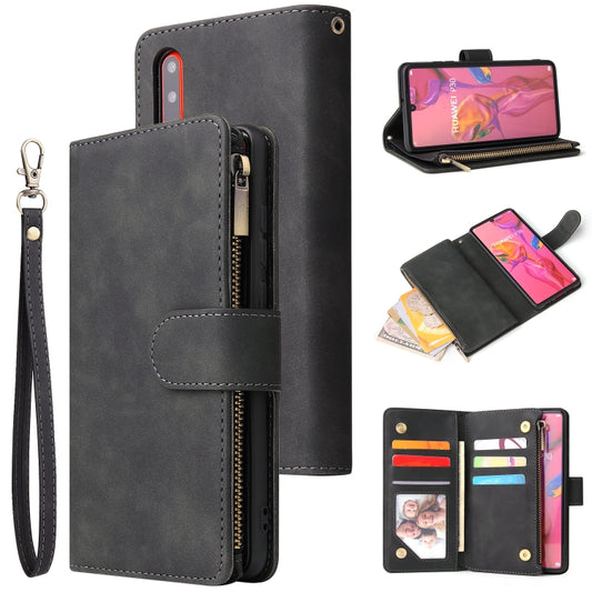 For Huawei P30 Multifunctional Retro Frosted Horizontal Flip Leather Case with Card Slot & Holder & Zipper Wallet & Photo Frame & Lanyard(Black) - Huawei Cases by buy2fix | Online Shopping UK | buy2fix