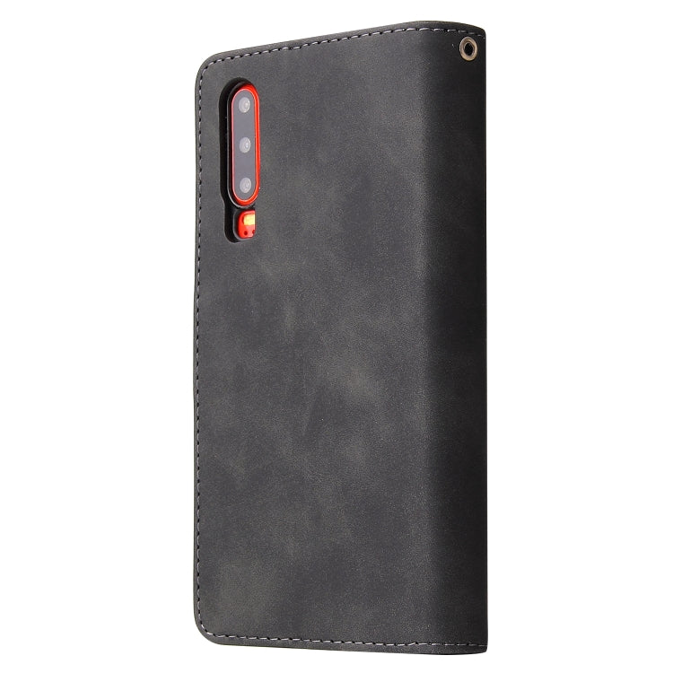 For Huawei P30 Multifunctional Retro Frosted Horizontal Flip Leather Case with Card Slot & Holder & Zipper Wallet & Photo Frame & Lanyard(Black) by buy2fix