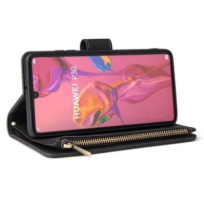 For Huawei P30 Multifunctional Retro Frosted Horizontal Flip Leather Case with Card Slot & Holder & Zipper Wallet & Photo Frame & Lanyard(Black) by buy2fix