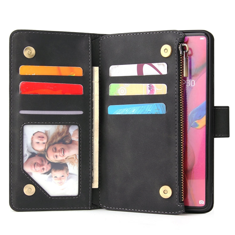 For Huawei P30 Multifunctional Retro Frosted Horizontal Flip Leather Case with Card Slot & Holder & Zipper Wallet & Photo Frame & Lanyard(Black) by buy2fix