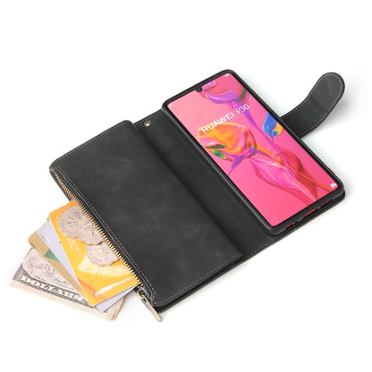 For Huawei P30 Multifunctional Retro Frosted Horizontal Flip Leather Case with Card Slot & Holder & Zipper Wallet & Photo Frame & Lanyard(Black) by buy2fix