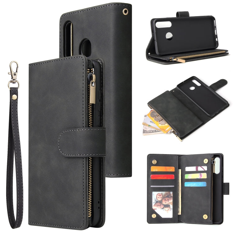 For Huawei P30 Lite Multifunctional Retro Frosted Horizontal Flip Leather Case with Card Slot & Holder & Zipper Wallet & Photo Frame & Lanyard(Black) - Huawei Cases by buy2fix | Online Shopping UK | buy2fix