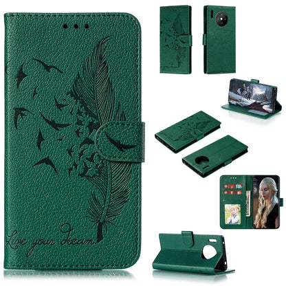 For Huawei Mate 30 Pro Feather Pattern Litchi Texture Horizontal Flip Leather Case with Holder & Wallet & Card Slots(Green) - Huawei Cases by buy2fix | Online Shopping UK | buy2fix