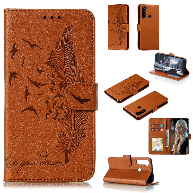 For Xiaomi Redmi Note 8 Feather Pattern Litchi Texture Horizontal Flip Leather Case with Holder & Wallet & Card Slots(Brown) - Xiaomi Cases by buy2fix | Online Shopping UK | buy2fix
