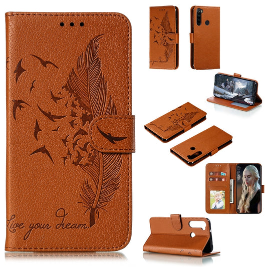 For Xiaomi Redmi Note 8 Feather Pattern Litchi Texture Horizontal Flip Leather Case with Holder & Wallet & Card Slots(Brown) - Xiaomi Cases by buy2fix | Online Shopping UK | buy2fix