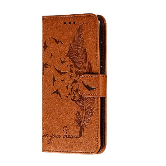 For Xiaomi Redmi Note 8 Feather Pattern Litchi Texture Horizontal Flip Leather Case with Holder & Wallet & Card Slots(Brown) - Xiaomi Cases by buy2fix | Online Shopping UK | buy2fix