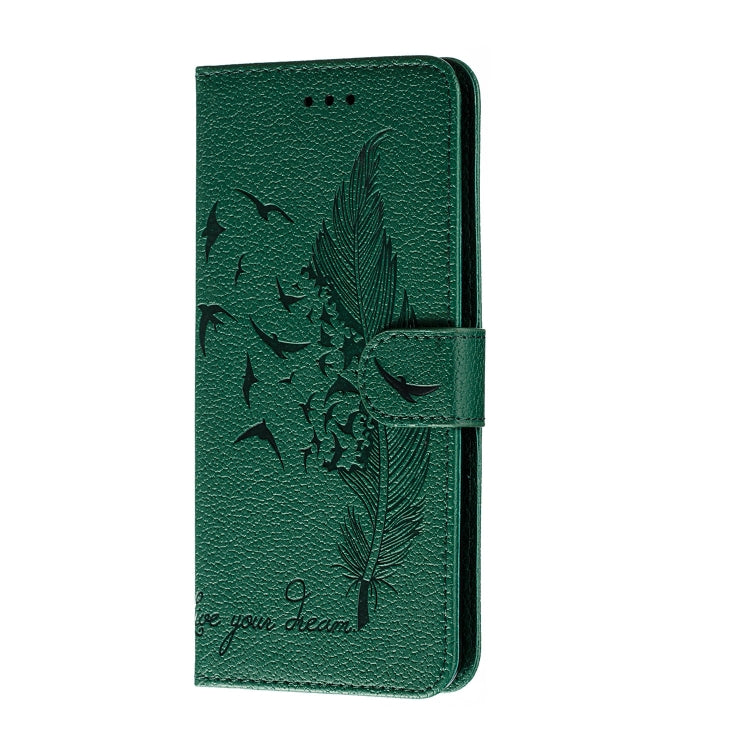 For Galaxy A20s Feather Pattern Litchi Texture Horizontal Flip Leather Case with Holder & Wallet & Card Slots(Green) by buy2fix