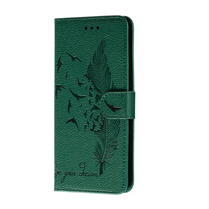 For Galaxy A20s Feather Pattern Litchi Texture Horizontal Flip Leather Case with Holder & Wallet & Card Slots(Green) by buy2fix