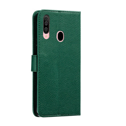 For Galaxy A20s Feather Pattern Litchi Texture Horizontal Flip Leather Case with Holder & Wallet & Card Slots(Green) by buy2fix