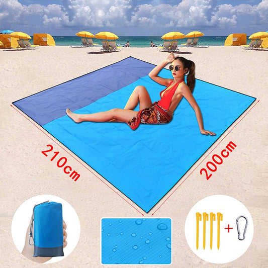 Polyester Waterproof Plaid Cloth Pocket Picnic Mat Outdoor Camping Beach Mat, Size: 2.1 x 2m(Blue + Dark Gray) - Camping Mats by buy2fix | Online Shopping UK | buy2fix
