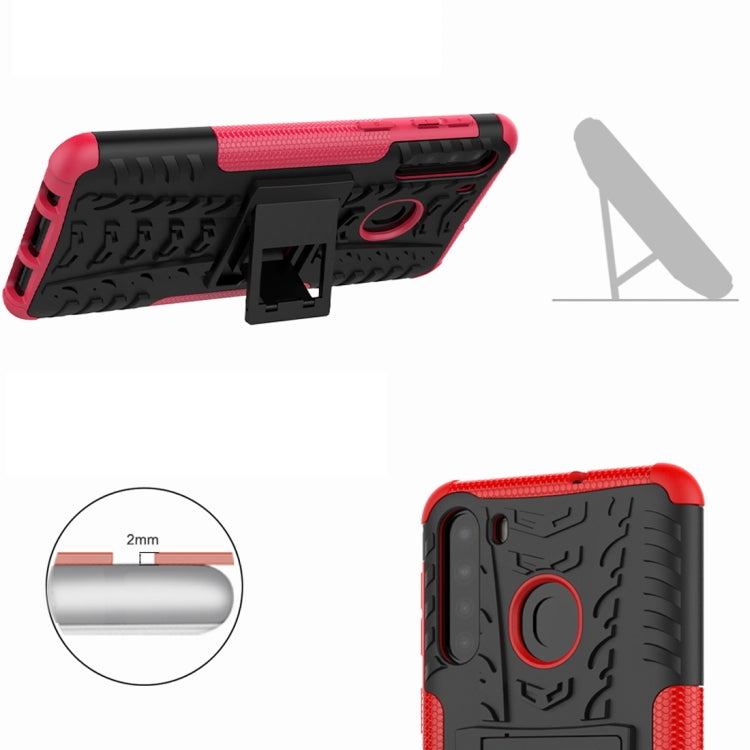 For Samsung Galaxy A21 (US Version) Tire Texture Shockproof TPU+PC Protective Case with Holder(Rose Red) by buy2fix
