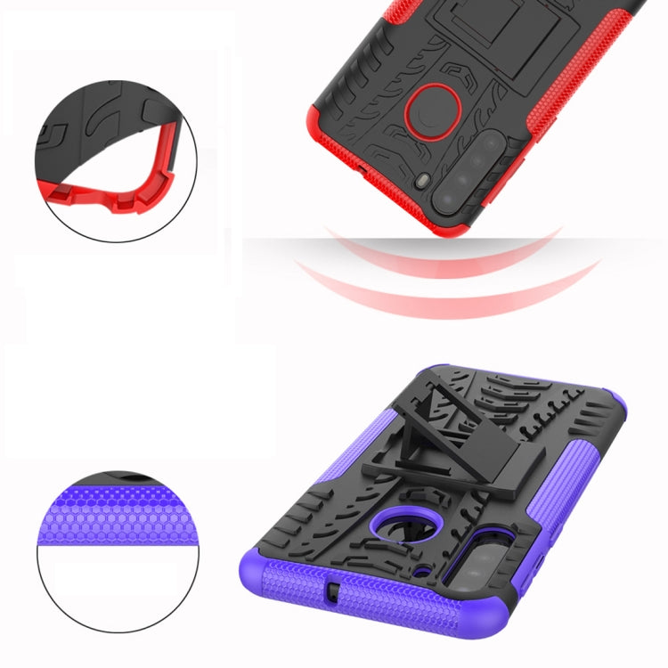 For Samsung Galaxy A21 (US Version) Tire Texture Shockproof TPU+PC Protective Case with Holder(Rose Red) by buy2fix