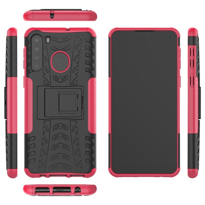 For Samsung Galaxy A21 (US Version) Tire Texture Shockproof TPU+PC Protective Case with Holder(Rose Red) by buy2fix