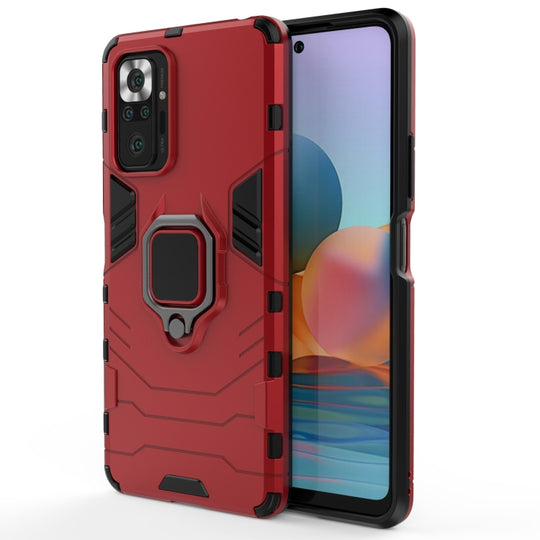 For Xiaomi Redmi Note 10 Pro PC + TPU Shockproof Protective Case with Magnetic Ring Holder(Red)