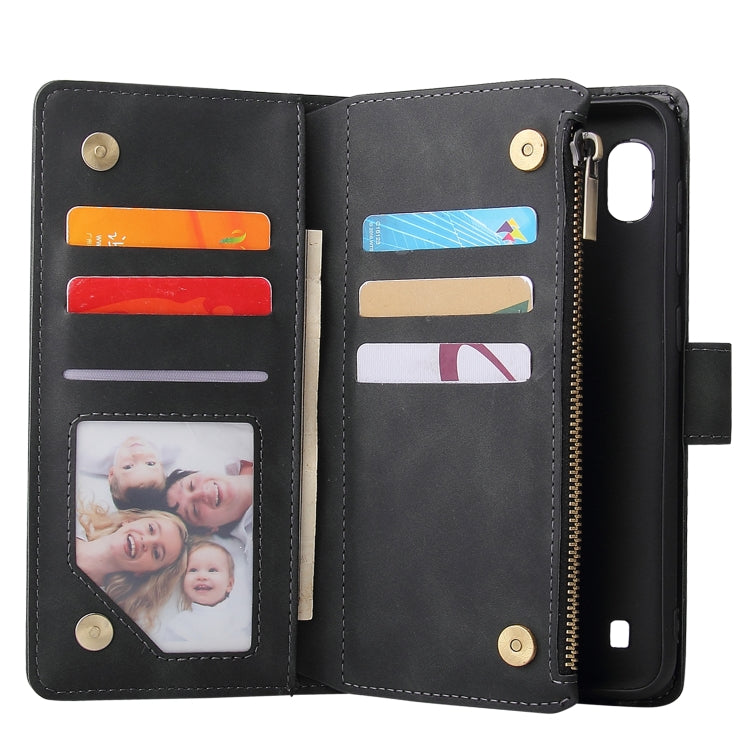 For Galaxy A10 Multifunctional Retro Frosted Horizontal Flip Leather Case with Card Slot & Holder & Zipper Wallet & Photo Frame & Lanyard(Black) by buy2fix