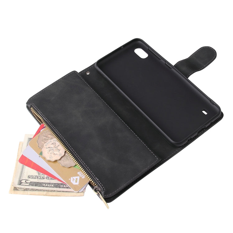 For Galaxy A10 Multifunctional Retro Frosted Horizontal Flip Leather Case with Card Slot & Holder & Zipper Wallet & Photo Frame & Lanyard(Black) by buy2fix