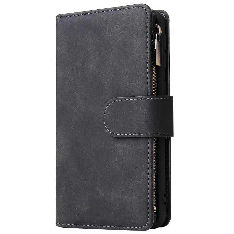 For Galaxy A40 Multifunctional Retro Frosted Horizontal Flip Leather Case with Card Slot & Holder & Zipper Wallet & Photo Frame & Lanyard(Black) by buy2fix