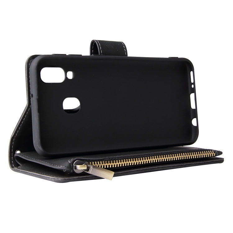 For Galaxy A40 Multifunctional Retro Frosted Horizontal Flip Leather Case with Card Slot & Holder & Zipper Wallet & Photo Frame & Lanyard(Black) by buy2fix