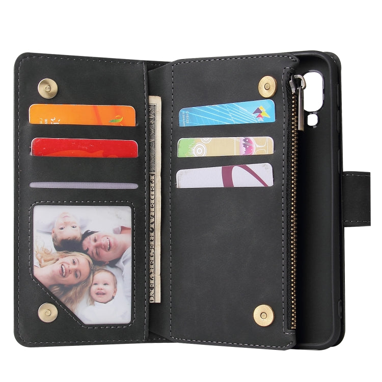 For Galaxy A40 Multifunctional Retro Frosted Horizontal Flip Leather Case with Card Slot & Holder & Zipper Wallet & Photo Frame & Lanyard(Black) by buy2fix