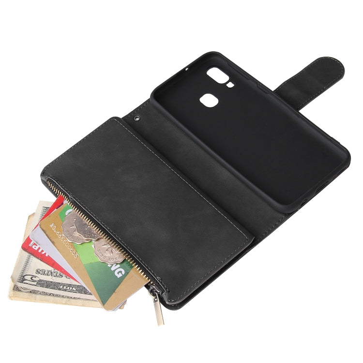 For Galaxy A40 Multifunctional Retro Frosted Horizontal Flip Leather Case with Card Slot & Holder & Zipper Wallet & Photo Frame & Lanyard(Black) by buy2fix