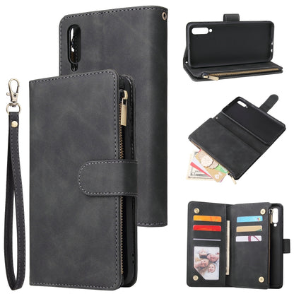 For Galaxy A50 Multifunctional Retro Frosted Horizontal Flip Leather Case with Card Slot & Holder & Zipper Wallet & Photo Frame & Lanyard(Black) by buy2fix