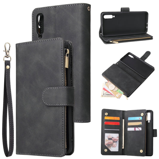 For Galaxy A50 Multifunctional Retro Frosted Horizontal Flip Leather Case with Card Slot & Holder & Zipper Wallet & Photo Frame & Lanyard(Black) by buy2fix