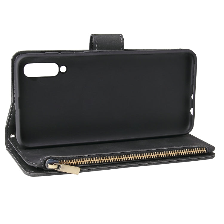 For Galaxy A50 Multifunctional Retro Frosted Horizontal Flip Leather Case with Card Slot & Holder & Zipper Wallet & Photo Frame & Lanyard(Black) by buy2fix