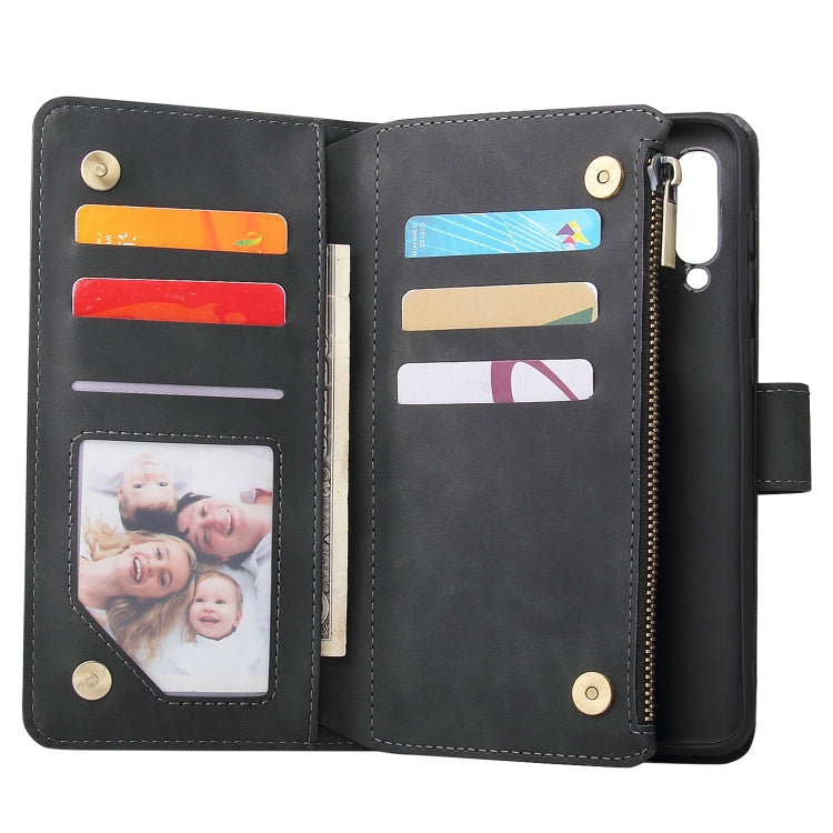 For Galaxy A50 Multifunctional Retro Frosted Horizontal Flip Leather Case with Card Slot & Holder & Zipper Wallet & Photo Frame & Lanyard(Black) by buy2fix