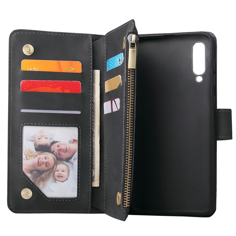 For Galaxy A50 Multifunctional Retro Frosted Horizontal Flip Leather Case with Card Slot & Holder & Zipper Wallet & Photo Frame & Lanyard(Black) by buy2fix