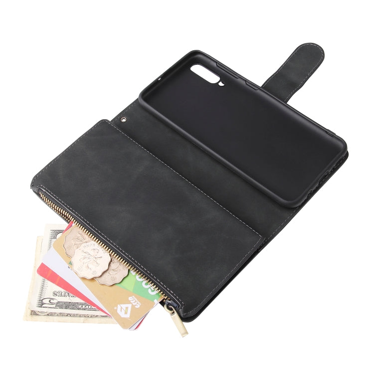 For Galaxy A50 Multifunctional Retro Frosted Horizontal Flip Leather Case with Card Slot & Holder & Zipper Wallet & Photo Frame & Lanyard(Black) by buy2fix