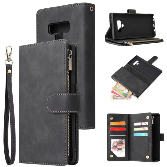For Galaxy Note 9 Multifunctional Retro Frosted Horizontal Flip Leather Case with Card Slot & Holder & Zipper Wallet & Photo Frame & Lanyard(Black)