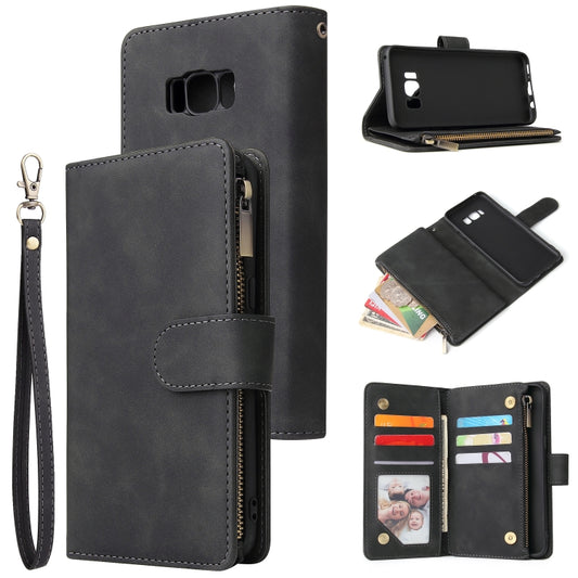 For Galaxy S8 Multifunctional Retro Frosted Horizontal Flip Leather Case with Card Slot & Holder & Zipper Wallet & Photo Frame & Lanyard(Black) - Galaxy Phone Cases by buy2fix | Online Shopping UK | buy2fix