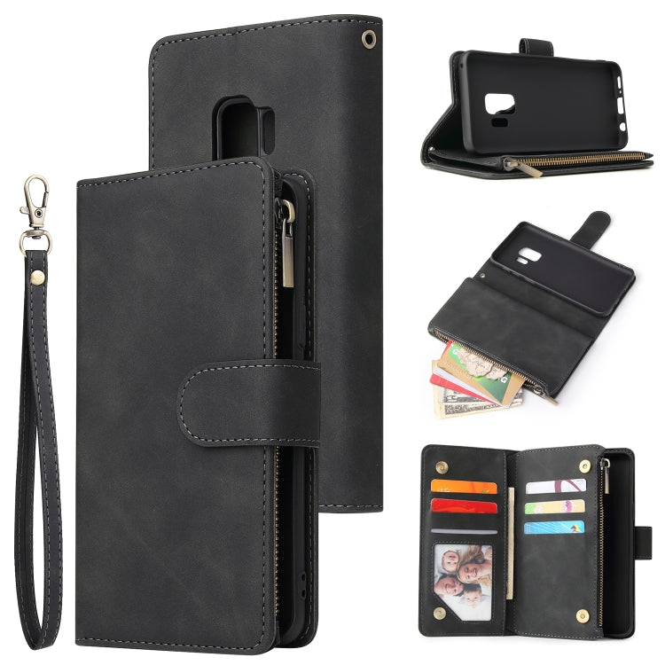 For Galaxy S9 Multifunctional Retro Frosted Horizontal Flip Leather Case with Card Slot & Holder & Zipper Wallet & Photo Frame & Lanyard(Black) by buy2fix