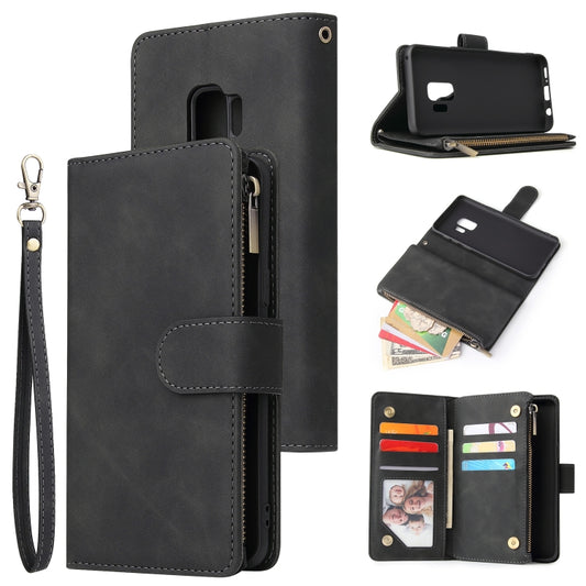 For Galaxy S9 Multifunctional Retro Frosted Horizontal Flip Leather Case with Card Slot & Holder & Zipper Wallet & Photo Frame & Lanyard(Black) by buy2fix