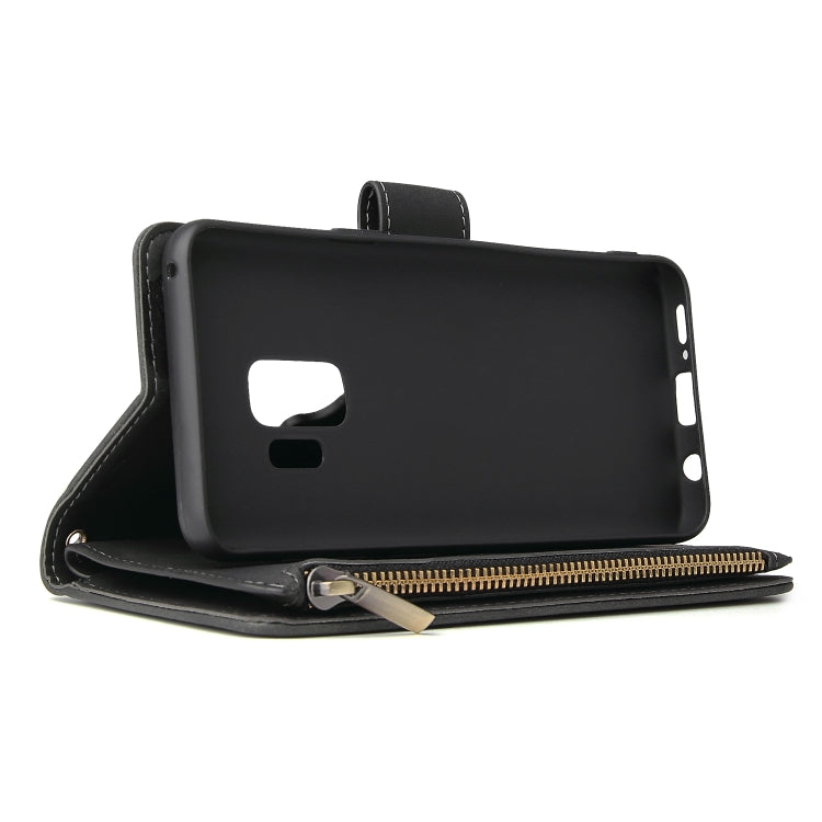 For Galaxy S9+ Multifunctional Retro Frosted Horizontal Flip Leather Case with Card Slot & Holder & Zipper Wallet & Photo Frame & Lanyard(Black) by buy2fix