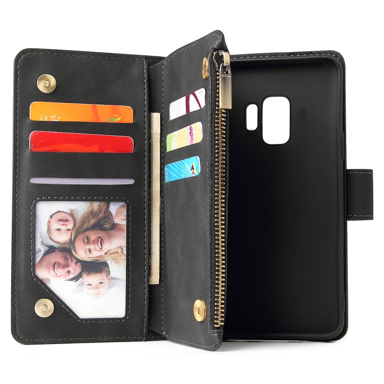 For Galaxy S9+ Multifunctional Retro Frosted Horizontal Flip Leather Case with Card Slot & Holder & Zipper Wallet & Photo Frame & Lanyard(Black) by buy2fix