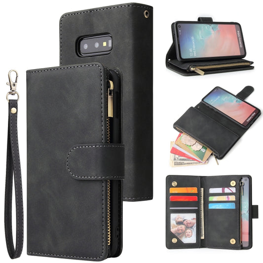For Galaxy S10e Multifunctional Retro Frosted Horizontal Flip Leather Case with Card Slot & Holder & Zipper Wallet & Photo Frame & Lanyard(Black) - Galaxy Phone Cases by buy2fix | Online Shopping UK | buy2fix