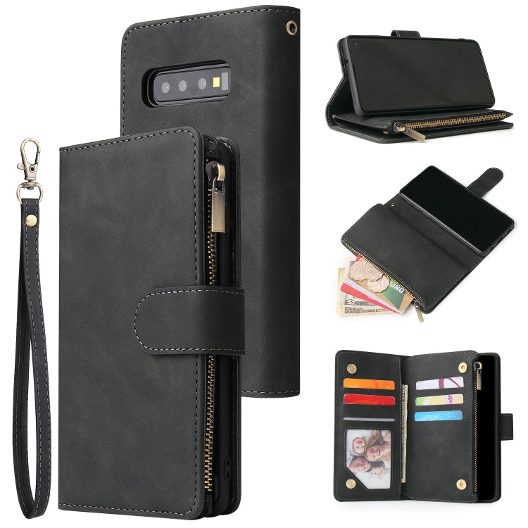 For Galaxy S10+ Multifunctional Retro Frosted Horizontal Flip Leather Case with Card Slot & Holder & Zipper Wallet & Photo Frame & Lanyard(Black) by buy2fix