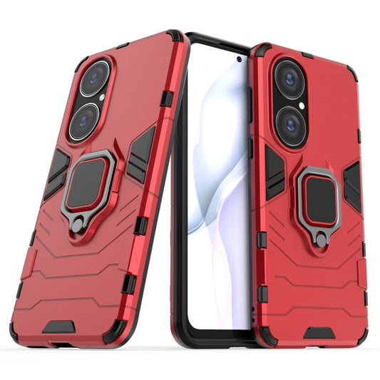 For Huawei P50 PC + TPU Shockproof Protective Case with Magnetic Ring Holder(Red) - Huawei Cases by buy2fix | Online Shopping UK | buy2fix