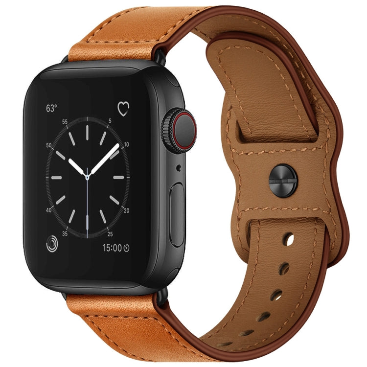 Double Hole Leather Watch Band For Apple Watch Series 7 45mm / 6 & SE & 5 & 4 44mm / 3 & 2 & 1 42mm(Brown) by buy2fix