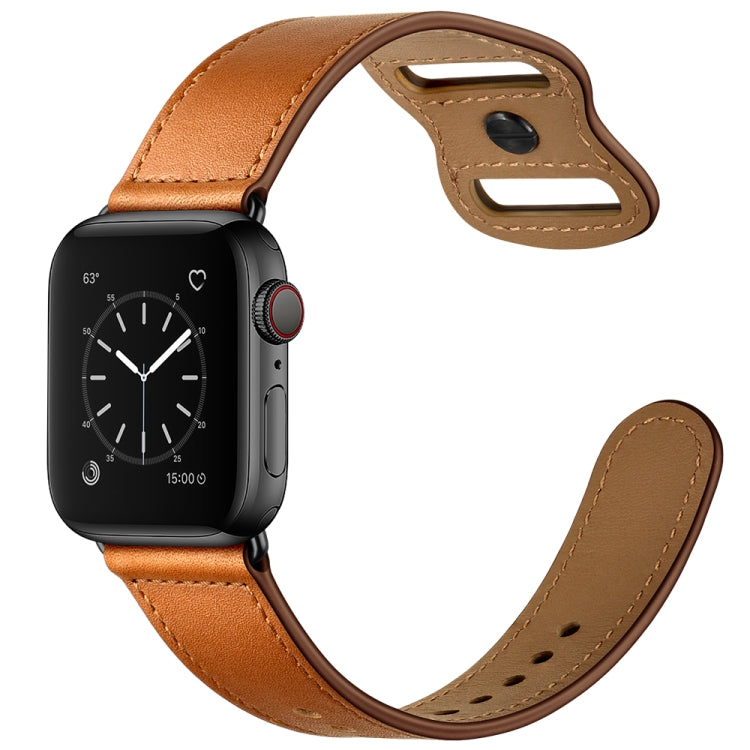 Double Hole Leather Watch Band For Apple Watch Series 7 45mm / 6 & SE & 5 & 4 44mm / 3 & 2 & 1 42mm(Brown) by buy2fix