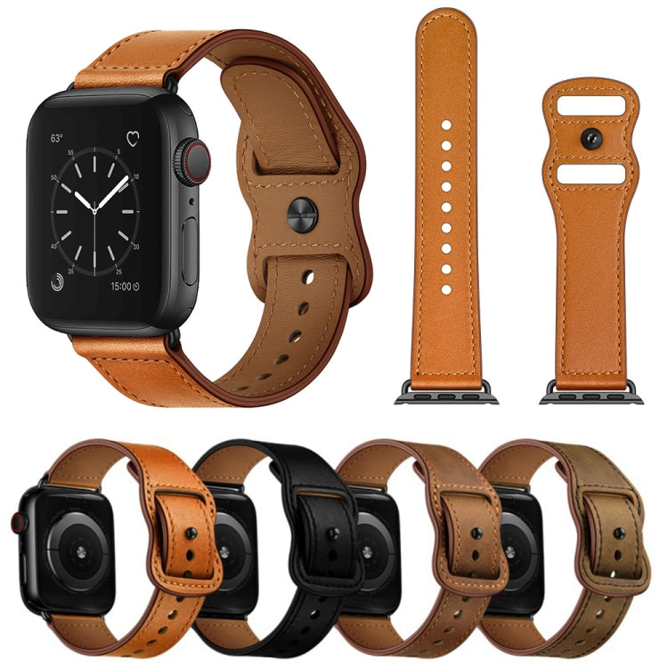 Double Hole Leather Watch Band For Apple Watch Series 7 45mm / 6 & SE & 5 & 4 44mm / 3 & 2 & 1 42mm(Dark Brown Crazy Horse) by buy2fix