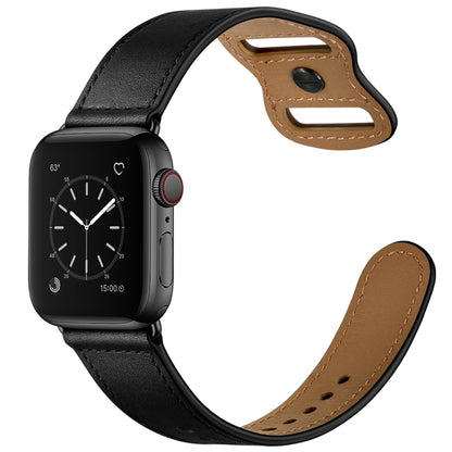 Double Hole Leather Watch Band For Apple Watch Series 7 41mm / 6 & SE & 5 & 4 40mm / 3 & 2 & 1 38mm(Black) by buy2fix