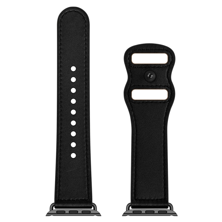 Double Hole Leather Watch Band For Apple Watch Series 7 41mm / 6 & SE & 5 & 4 40mm / 3 & 2 & 1 38mm(Black) by buy2fix