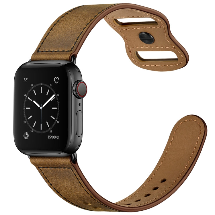 Double Hole Leather Watch Band For Apple Watch Series 7 41mm / 6 & SE & 5 & 4 40mm / 3 & 2 & 1 38mm(Dark Brown Crazy Horse) by buy2fix