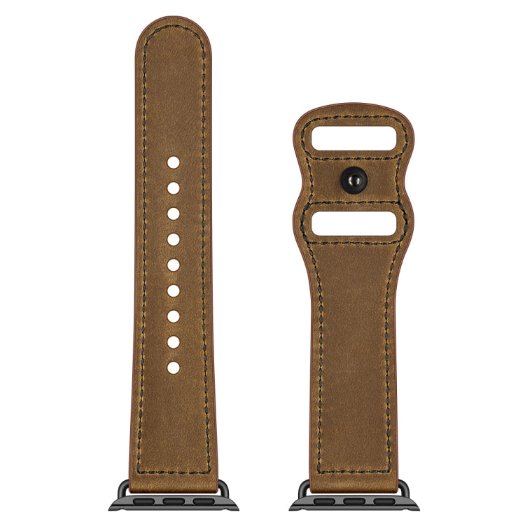Double Hole Leather Watch Band For Apple Watch Series 7 41mm / 6 & SE & 5 & 4 40mm / 3 & 2 & 1 38mm(Dark Brown Crazy Horse) by buy2fix