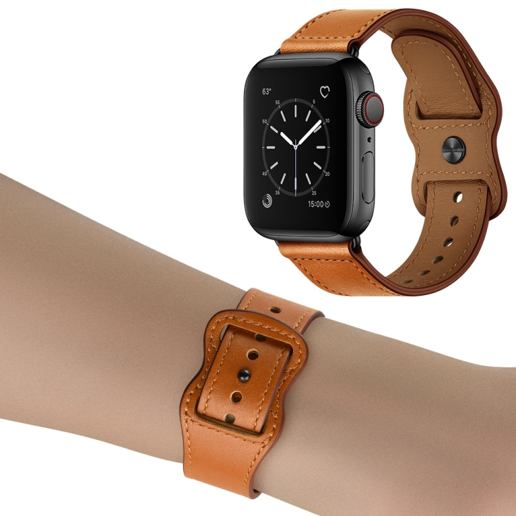 Double Hole Leather Watch Band For Apple Watch Series 7 41mm / 6 & SE & 5 & 4 40mm / 3 & 2 & 1 38mm(Brown) by buy2fix