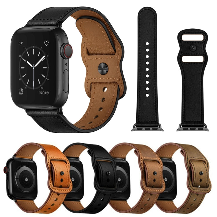 Double Hole Leather Watch Band For Apple Watch Series 7 41mm / 6 & SE & 5 & 4 40mm / 3 & 2 & 1 38mm(Brown) by buy2fix