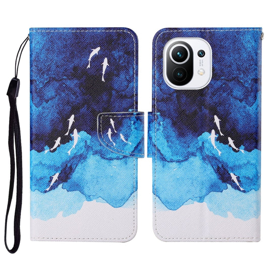 For Xiaomi Mi 11 Colored Drawing Pattern Horizontal Flip Leather Case with Holder & Card Slots & Wallet & Lanyard(Watercolor Fish) - Xiaomi Cases by buy2fix | Online Shopping UK | buy2fix